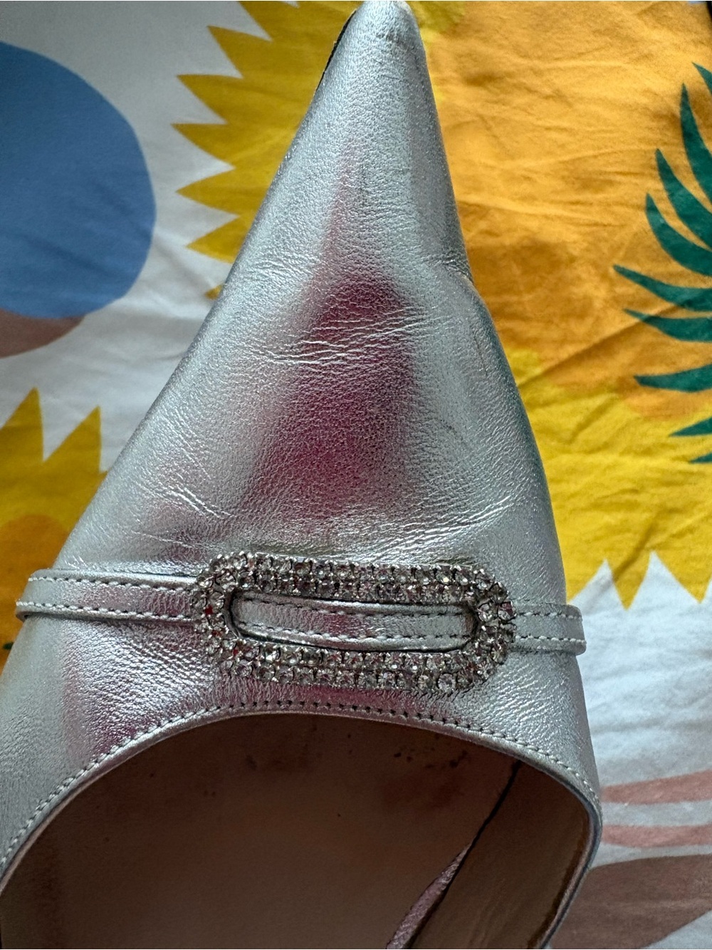 Manolo Blahnik Trolopado Silver Nappa Leather D'Orsay Pumps with Crystal Buckle. - Picture 11 of 15
